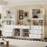 RichYa 4Pcs Kitchen Pantry Storage Cabinet Set,Modular Furniture Cabinets with Display Glass Doors,Hutch Buffet Cabinet with Drawers & Countertop for Dining Room