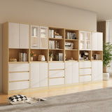RichYa 71"H Tall Entryway Bookcase with Doors,Storage Cabinet with Open Shelf,3 Tier Bookshelf for Living Room,Entryway,Wood