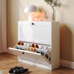 Shoe Cabinet for Entryway White Storage Cabinet Organizer Rack Flip Down Wood 2 Tier for Home and Apartment