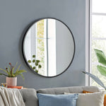 24 Inch Wall Mounted Circle Mirror with Metal Frame