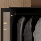 RichYa 3Pcs Armoire Wardrobe Closet with Hanging Rod,Clothes Storage Cabinet with Fluted Glass,Large Closet Organizer for Bedroom,White(ABB)