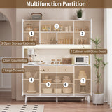 RichYa 64.4''H Kitchen Pantry Cabinet with RGB LED Light,2 Drawers Hutch Buffet Storage Cabinet with Glass Doors & Adjustable Shelves for Dining Room,White