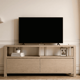 RichYa Farmhouse TV Stand for TVs up to 60”, Entertainment Center with 2 Storage Drawers for Living Room,White