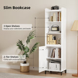 RichYa 71"H Narrow Bookcase with Door,3 Cubes Display Bookshelves,5 Tier Storage Cabinet with Metal Leg for Office,Living Room,White