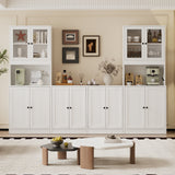 RichYa 4Pcs Kitchen Pantry Storage Cabinet Set,Modular Furniture Cabinets with Display Glass Doors,Hutch Buffet Cabinet with Drawers & Countertop for Dining Room