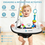 Slevoo Baby Doorway Jumper Baby Bouncer with Bumper, Two Jingle Rattles & Play Tray, Quiet Bear
