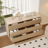 RichYa Fluted 6-Drawer Dresser for Bedroom, Chest of Drawers with Handle Free Design for Living Room,Natural Oak