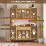 RichYa 64.4''H Kitchen Pantry Cabinet with RGB LED Light,2 Drawers Hutch Buffet Storage Cabinet with Glass Doors & Adjustable Shelves for Dining Room,White