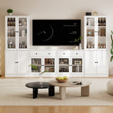 RichYa 4-Piece TV Stand for TVs up to 75”,Entertainment Center with Bookshelves for TVs,TV Stand Cabinets with 2 Drawers for Living Room,White