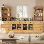 RichYa 4Pcs Kitchen Pantry Storage Cabinet,Modular Furniture Cabinets with Drawers,Hutch Buffet Cabinet with Diplay Glass Doors for Dining Room,White