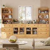 RichYa 4Pcs Kitchen Pantry Storage Cabinet,Modular Furniture Cabinets with Drawers,Hutch Buffet Cabinet with Diplay Glass Doors for Dining Room,White