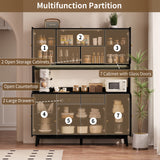 RichYa 64.4''H Kitchen Pantry Cabinet with RGB LED Light,2 Drawers Hutch Buffet Storage Cabinet with Glass Doors & Adjustable Shelves for Dining Room,White