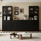 RichYa 4Pcs Kitchen Pantry Storage Cabinet Set,Modular Furniture Cabinets with Display Glass Doors,Hutch Buffet Cabinet with Drawers & Countertop for Dining Room