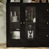 RichYa 59.1"W Large Kitchen Pantry Hutch Cabinet, Tall Coffee Bar Storage Cabinet with 6 Glass Doors, 3 Drawers & Microwave Shelf, Freestanding Cupboard with Large Countertop,White