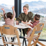 Cowiewie Wooden High Chair with 3 Tray, Toddler Feeding High Chair, 8 Height Adjustments, with Gray Cushion and Harness
