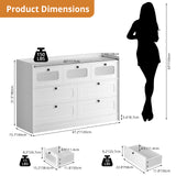 RichYa 7 Drawer Double Dresser,46"W White Chest of Drawer with Fluted Glass,Storage Cabinet for Bedroom Living Room