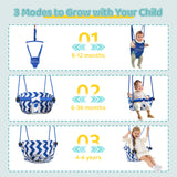 Slevoo 2-in-1 Baby Jumper and Toddler Swing Set with Portable Quick Foldable Stand, Easy Setup, Adjustable Strap, Soft Padded Seat, Blue