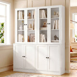 RichYa 2Pcs 71''H Tall Bookcase with Glass Door,3 Tier Display Bookshelves for Home Office,Living Room,White