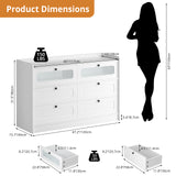 RichYa 6 Drawer Double Dresser,46"W White Chest of Drawer with Fluted Glass,Storage Cabinet for Bedroom Living Room