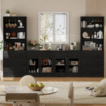 RichYa 4Pcs Kitchen Pantry Storage Cabinet,Modular Furniture Cabinets with Drawers,Hutch Buffet Cabinet with Diplay Glass Doors for Dining Room,White