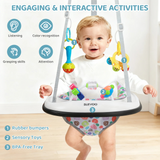 Slevoo Baby Doorway Jumper Baby Bouncer with Bumper, Two Jingle Rattles & Play Tray, Joyful Bubbles
