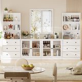 RichYa 4Pcs Kitchen Pantry Storage Cabinet,Modular Furniture Cabinets with Display Glass Doors,Sideboard Buffet Cabinet with Shelves for Dining Room,White