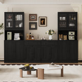 RichYa 4Pcs Kitchen Pantry Storage Cabinet Set,Modular Furniture Cabinets with Display Glass Doors,Hutch Buffet Cabinet with Drawers & Countertop for Dining Room