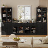 RichYa 4Pcs Kitchen Pantry Storage Cabinet,Modular Furniture Cabinets with Diplay Glass Doors,Hutch Buffet Cabinet with Drawers for Dining Room,White