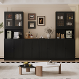 RichYa 4Pcs Kitchen Pantry Storage Cabinet Set,Modular Furniture Cabinets with Display Glass Doors,Hutch Buffet Cabinet with Drawers & Countertop for Dining Room