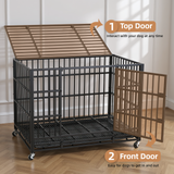 RichYa 42 inch Heavy Duty Indestructible Dog Crate, Escape-Proof Dog Crate Cage Kennel with 4 Lockable Wheels, High Anxiety Dog Crate with Double Door and Removable Tray Design, for Large Dogs
