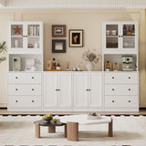 RichYa 4Pcs Kitchen Pantry Storage Cabinet Set,Modular Furniture Cabinets with Display Glass Doors,Hutch Buffet Cabinet with Drawers & Countertop for Dining Room