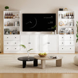 RichYa 4-Piece TV Stand for TVs up to 75”,Entertainment Center with Bookshelves for TVs,TV Stand Cabinets with 6 Drawers for Living Room,White