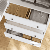 RichYa 3Pcs Armoire Wardrobe Closet with Hanging Rod,Clothes Storage Cabinet with Fluted Glass,Large Closet Organizer for Bedroom,White(ABB)