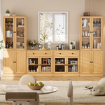 RichYa 4Pcs Kitchen Pantry Storage Cabinet,Modular Furniture Cabinets with Diplay Glass Doors,Hutch Buffet Cabinet with Drawers for Dining Room,White