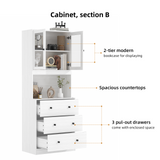 RichYa 4Pcs Kitchen Hutch Pantry Cabinets,Furniture Department Cabinet with Doors,China Cabinet with Glass Doors for Living Room