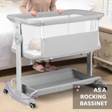 Cowiewie 3 in 1 Baby Bassinet, All Mesh Breathable, Rocking Bassinet and Bedside Sleeper with Wheels, 0-6 Months Infant, Light Gray