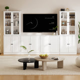 RichYa 4-Piece TV Stand for TVs up to 75”,Entertainment Center with Bookshelves for TVs,TV Stand Cabinets with Display Shelves for Living Room,White