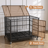 RichYa 38 inch Heavy Duty Indestructible Dog Crate, Escape-Proof Dog Crate Cage Kennel with 4 Lockable Wheels, High Anxiety Dog Crate with Double Door and Removable Tray Design, for Large Dogs