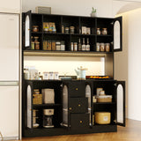 RichYa 64.4''H Kitchen Pantry Cabinet with RGB LED Light,3 Drawers Hutch Buffet Storage Cabinet with Glass Doors & Adjustable Shelves for Dining Room