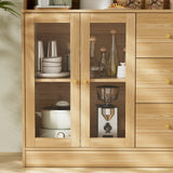 RichYa 59.1"W Large Kitchen Pantry Hutch Cabinet, Tall Coffee Bar Storage Cabinet with 6 Glass Doors, 3 Drawers & Microwave Shelf, Freestanding Cupboard with Large Countertop,White