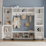RichYa 71"H Mudroom Storage with Bench,Entryway Hall Tree with Shoe Storage & Coat Rack,Mudroom Furniture for Hallway,White