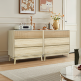 RichYa Fluted Wood Dresser for Bedroom,3-Drawer Dresser with Handle Free & Tapered Legs Design,Modern Nightstand for Living Room Hallway,Natural Oak