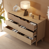 RichYa Fluted 8-Drawer Dresser for Bedroom, Chest of Drawers with Handle Free Design for Living Room,Natural Oak