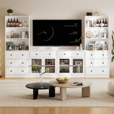 RichYa 4-Piece TV Stand for TVs up to 75”,Entertainment Center with Bookshelves for TVs,TV Stand Cabinets with 8 Drawers for Living Room,White