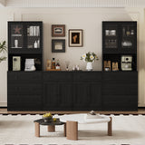 RichYa 4Pcs Kitchen Pantry Storage Cabinet Set,Modular Furniture Cabinets with Display Glass Doors,Hutch Buffet Cabinet with Drawers & Countertop for Dining Room