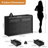 RichYa 6 Drawer Double Dresser,46"W White Chest of Drawer with Fluted Glass,Storage Cabinet for Bedroom Living Room