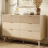 RichYa Fluted 6-Drawer Dresser for Bedroom, Chest of Drawers with Metal Handle,Wooden TV Stand for Living Room