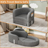 Cowiewie Toddler Travel Bed 2-in-1 Kids Sofa Chair with Removable Cover, Portable Foldable Toddler Bed for Travel with Carrying Bag