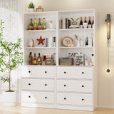 RichYa 4Pcs Kitchen Pantry Storage Cabinet,Modular Furniture Cabinets with Display Glass Doors,Sideboard Buffet Cabinet with Shelves for Dining Room,White