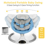 Baby Swing for Infants - Electric Indoor Baby Rocker 3 Speeds and 10 Lullabies, Portable, Touch Screen & Remote Control, Bluetooth, Blue